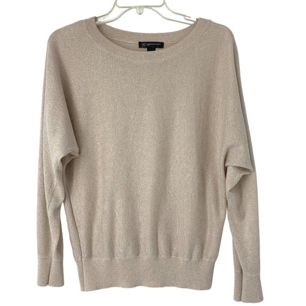 Womens INC Metallic Blush Size S Small Petite Top Sweater Dolman Crew Pullover